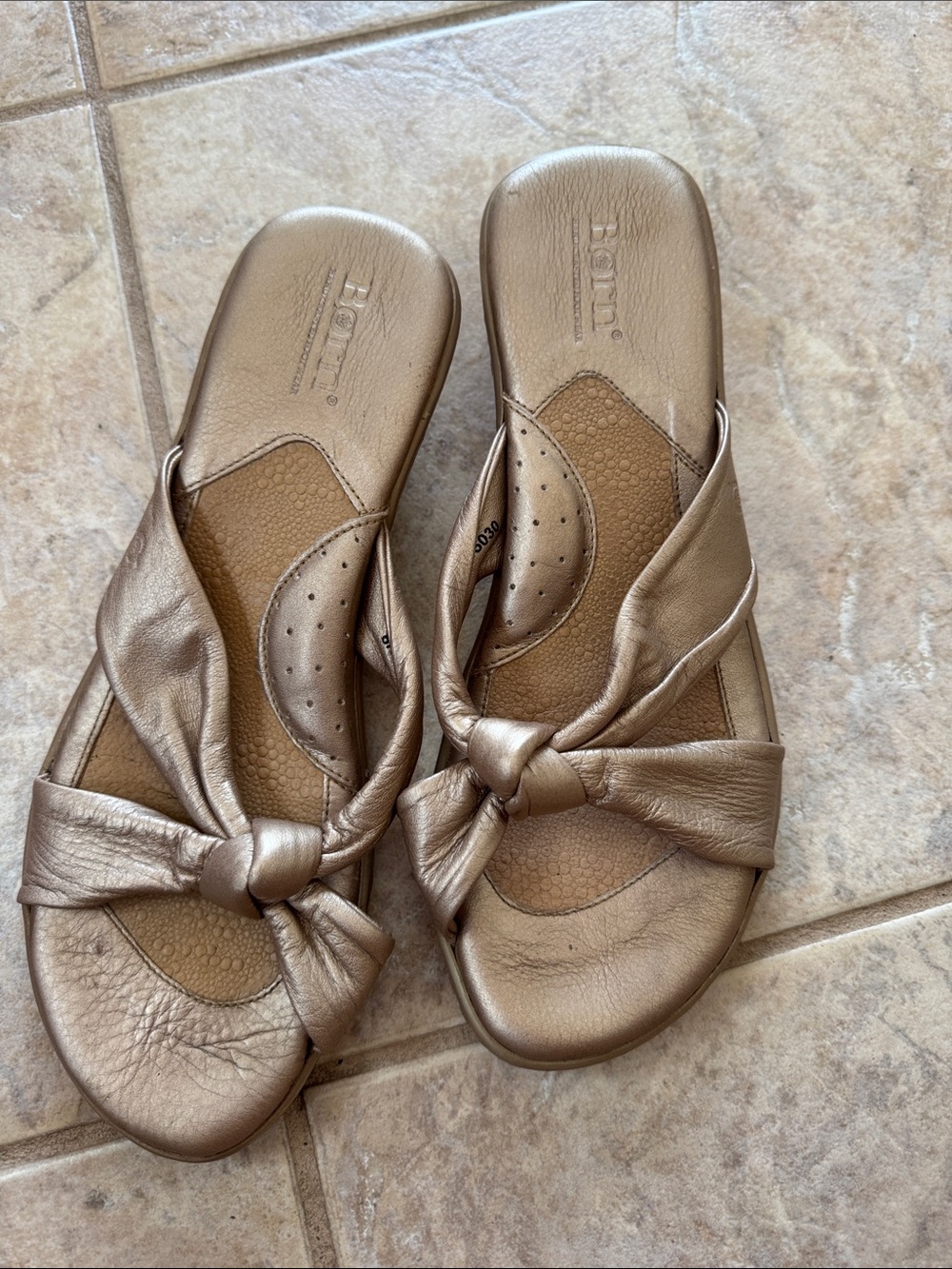 Born Metallic Bronze Knot Slide Sandals